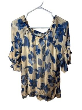 Bellambra Made in Italy Women’s Blue Floral Off-Shoulder Top Silk Blend size L